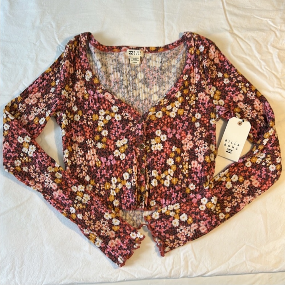 Billabong Small Top Falling in Love in Deep Sienna floral ribbed long sleeve NWT - Picture 2 of 10